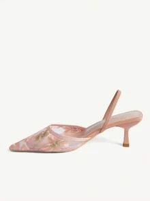 CUCCOO CHICEST Giày nữ mùa xuân hè thoáng khí, chất liệu lưới, thêu hoa, mũi nhọn, gót mỏng 6cm, giày cao gót nữ màu trơn, thích hợp đi hàng ngày, dự tiệc cưới, hẹn hò. - Màu hồng nhạt A - Xem 4