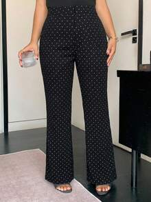 Dazy Plus Solid Color Loose Straight Leg Casual Black Pants, All Season - Black - View 4