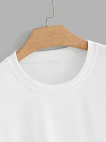 EASEVO Plus Size Men's Casual Loose Fit Short Sleeve White Plain Jacquard T-Shirt, Summer - White - View 5