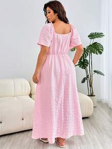 Solflare Romantic Long Flounce Sleeve A-Line Dress, Suitable For Casual, Party, Commute, Wedding, Music Festival, Beach Vacation, Plus Size, Pink - Pink - View 2