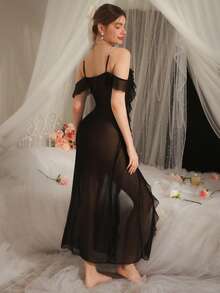 Sexy Sheer Mesh Slip Dress For Women - Black - View 2