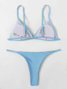 SHEIN Swim Women's Summer Beach Solid Color Spaghetti Strap Bikini And Triangle Briefs Swimsuit Set - Baby Blue - View 2