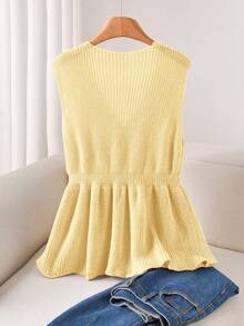 CosyJoli Cárdigan de punto sin mangas de cuello en V y abotonadura sencilla para mujer de talla grande - Amarillo - Ver 2