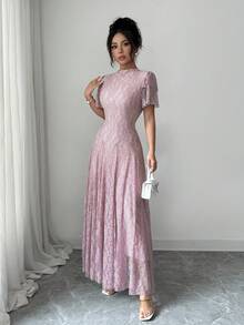 Modelyn Đầm nữ kiểu Pháp thiết kế cổ lửng, eo thắt, xẻ tà. - Bụi hồng - Xem 8