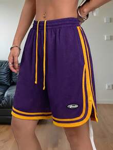 Coolane Pantalones cortos deportivos negros de malla transpirable para mujer, ropa deportiva de primavera/verano - Morado - Ver 3