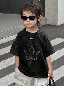Dazy Kids 幼儿男童宽松休闲牛仔T恤，星形图案，夏季 - 黑色 - 查看 3