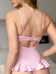 FairyFlirt 一件蕾丝拼接女士连体裤 - 淺粉色 - 查看 8