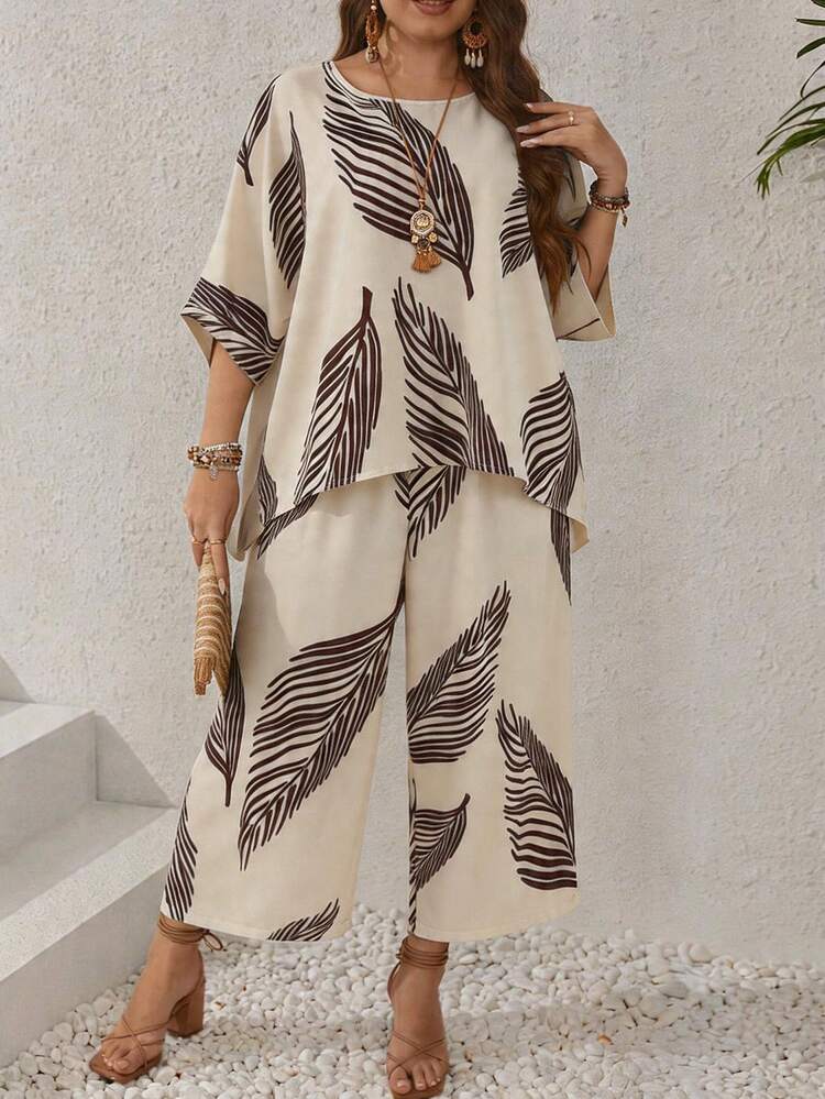 Plus Size Women Tropical Plant Print Short Sleeve Shirt And Wide Leg Pants Casual 2 Pieces Set Zanzea Dress For Women Casual Zoo Outfit Women Summer Summer Outfits Spring Clothing Spring Outfit Festival Outfits For Women Beach Outfit For Women Vacation Outfits Women Holiday Outfits For Women Summer Holiday Outfits Country Concert Outfit Women's Country Clothing Casual Sets For Women