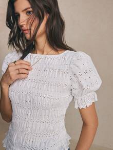 Poéselle Áo sơ mi ngắn tay đơn sắc tối giản dành cho nữ, thích hợp mặc hàng ngày. - trắng - Xem 7