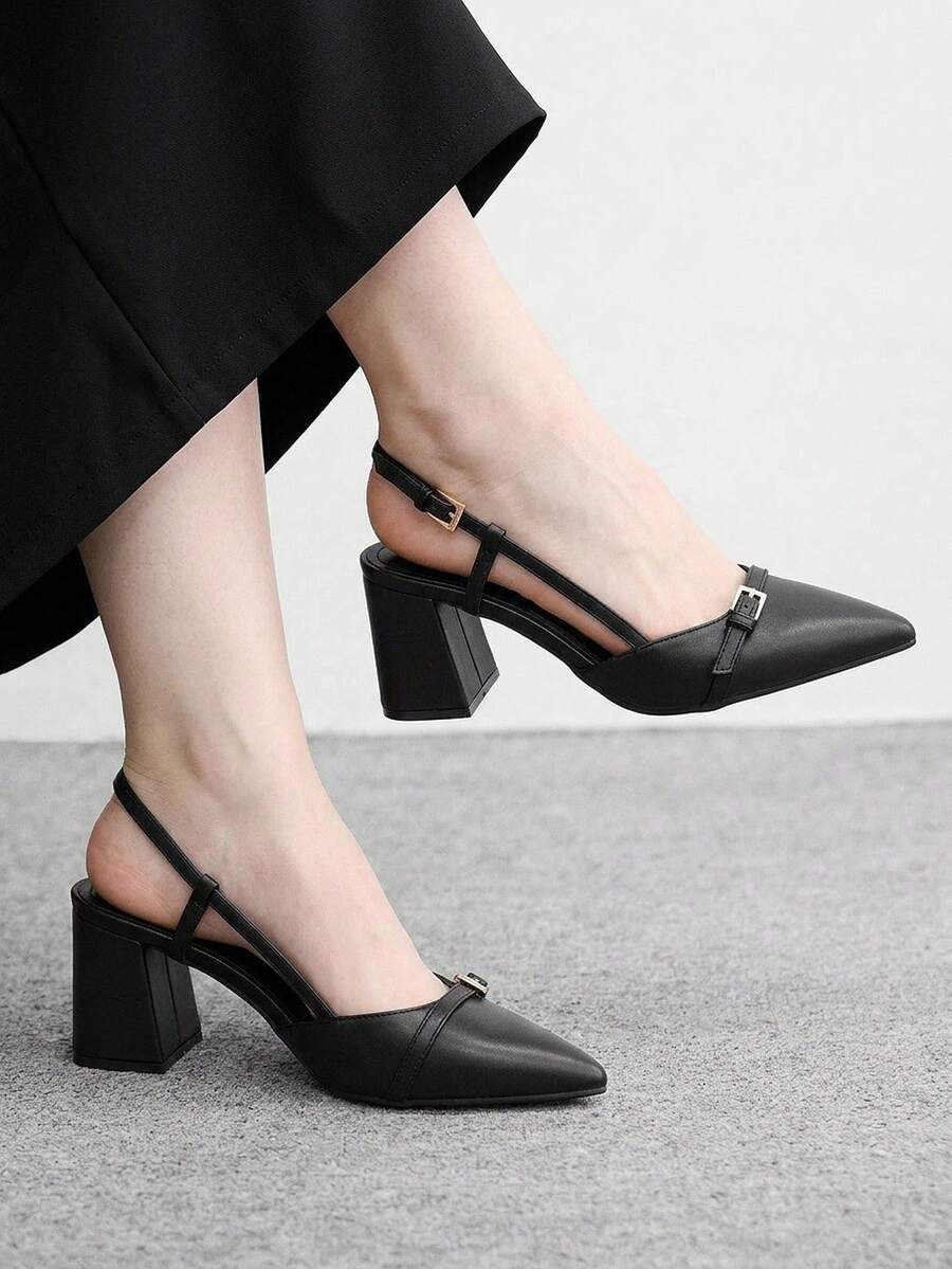 CUCCOO BIZCHIC Giày cao gót mũi nhọn màu đỏ tía cổ điển dành cho nữ, kiểu dáng slip-on, đa năng cho đi làm, hẹn hò, dự tiệc, kỳ nghỉ, đám cưới, Giáng sinh và mùa xuân. - Màu đen - Xem 1