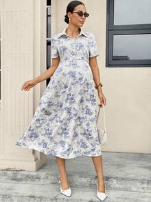MaterniWear Maternity Simple Printed Short Sleeve Dress - Khaki - View 8