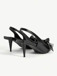 CUCCOO CHICEST Ladies Elegant Casual Party Wedding Bow Solid Color High Heels - Black - View 11