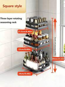 1 Buah Rak Bumbu Dapur Berputar 360°, Organizer Bumbu Plastik untuk Minyak, Garam, Saus, Cuka, Meja Putar Multifungsi 1/2/3 Tingkat dengan Pengisap & Baki Stabil, Penyimpanan Meja untuk Dapur, Kamar Mandi, Rumah, Hanya Tersedia Warna Hitam - MultiWarna - View 5
