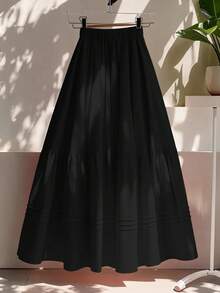 GlowEve CURVE Plus Size Elegant Solid Color Skirt, Summer Fall - Black - View 2