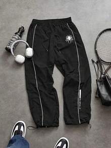 Sport MetroGents Pantaloni sport pentru bărbați, stil casual, cu imprimeu de păianjen, cu dungi, cu șnur, în talie, cu buzunare - Multicolor - Vizualizare 3