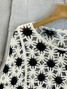 Franclia Women's Asymmetrical Color Block Fringe Knit Pullover Sweater, Suitable For Vacation - Black - View 5