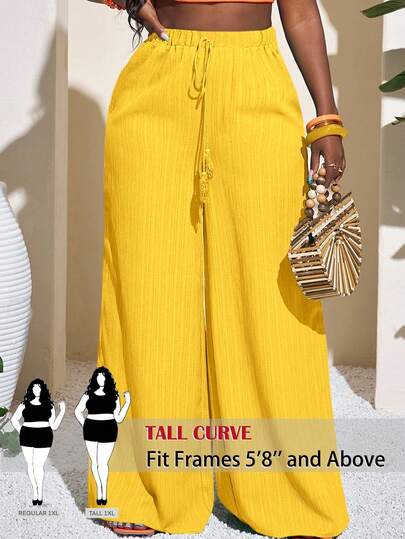 SHEIN Tall CURVE CURVE New Plus Size Women's Tall Girls  Summer Vacation Solid Color Elastic Waist Loose Wide Leg Pants For Daily Wear For Daily Wear,High-Waisted Makes You Look Slimmer And Your Legs Longer, Tall Women Pants,Suitable For Tall Women.High-Waisted Makes You Look Slimmer And Your Legs Longer, Suitable For Tall Women.Old Money Style,Suitable For All Seasons And Occasion,Suitable For Tall Girls& Women, Summer Wide-Leg Pants Pants Summer Summer Wide-Leg Pants Pants Summer Outfits Summer Holiday Outfits Long Summer Pants For Women Spring Outfit ,Wide-Leg Pants,Office Pants,Elegant Pants,Casual Pants, High-Waisted Slimming Wide-Leg Pants For Summer,Elegant Women's Ceremony Pants ,Elegant Pants For Party,Elegant Pants For Ladies,Elegant Long Pants, Vacation Outfits Women,Holiday Outfits For Women,Summer Holiday Outfits,Summer Vacation Outfits,Casual Pants For Women ,Sexy Pants For Women Carnival Women Look 2026 Carnival Costume Women