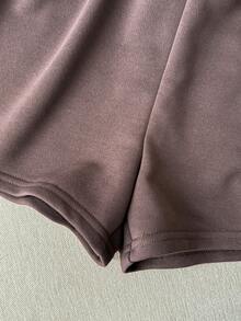 Pantaloni scurți casual lejeri, cu talie elastică, vintage maro, pentru fete preadolescente, de vară - Maro - Vizualizare 6