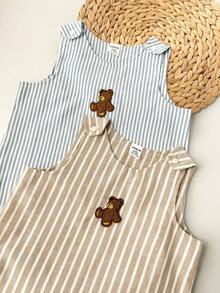 2pcs/Set Newborn Baby Boys Cute Poplin Solid Color Vest & Overall, Summer - Multicolor - View 2