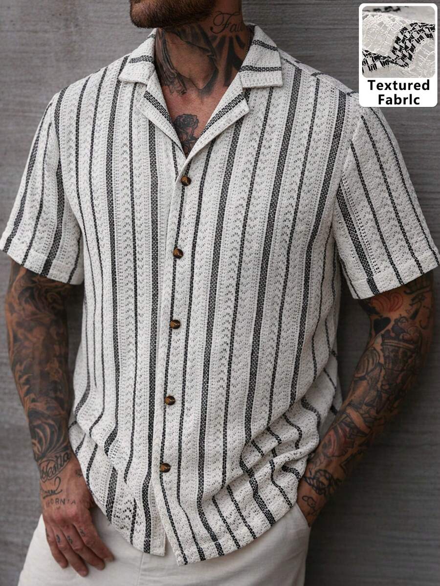 Manfinity CasualCool Áo thun nam tay ngắn hai màu, thoáng khí, khoét lỗ, phù hợp cho các dịp trang trọng hoặc thường ngày, đi nghỉ mát, ăn tối, công sở, mặc nhà, kiểu dáng Hawaii đa năng. - Nhiều màu - Xem 1