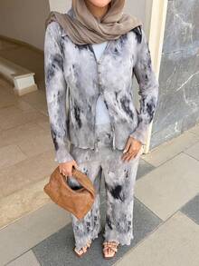 Mulvari 两件套女士扎染印花衬衫和裤子 - 彩色 - 查看 7