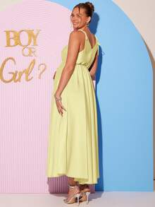 Loomaby Umstandskleid in Unifarbe mit ärmellos, Bindedetail, elegantes Sommerkleid - Gelb - Übersicht 2