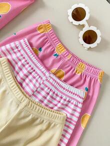 SHEIN Playful Pals Baby Girls' Comfortable Versatile Sweet Cute Strap Shorts Set, Multi-Piece Summer Outfit - Multicolor - View 8