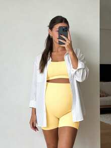 SHEIN Maternity Sports Bra And Shorts Set - Yellow - View 5