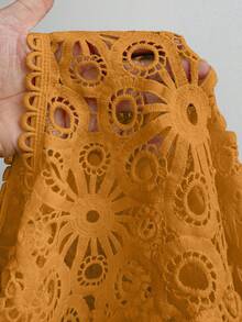 Plus Size Women's Summer Beach Vacation Style Water-Soluble Lace High Waist Shorts - Yellow - View 8