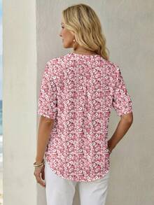 EMERY ROSE Women's Ditsy Floral Shirt, Versatile Summer Casual Vacation Minimalist - Multicolor - View 2