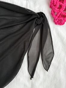 SHEIN 少女/青少年三件套波点比基尼套装，优雅百搭的波点泳装，带网纱裙摆，适合夏季海滩、游泳、冲浪 - 黑色 - 查看 6