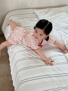 DAZY Infant/Toddler Girls' All-Over Print Casual Tie-Front Short Sleeve Pajamas - Pink - View 2