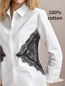 Camisa de manga larga para mujer con botones en los hombros, estilo clásico vintage de los 90, romántica, adecuada para ir al trabajo, oficina, uso diario casual, - Blanco y Negro - Ver 8