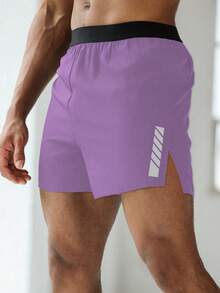Manfinity Sport Corelite Quần short thể thao nam họa tiết hình học, thiết kế phối màu tương phản, xẻ tà. - Màu tím - Xem 1