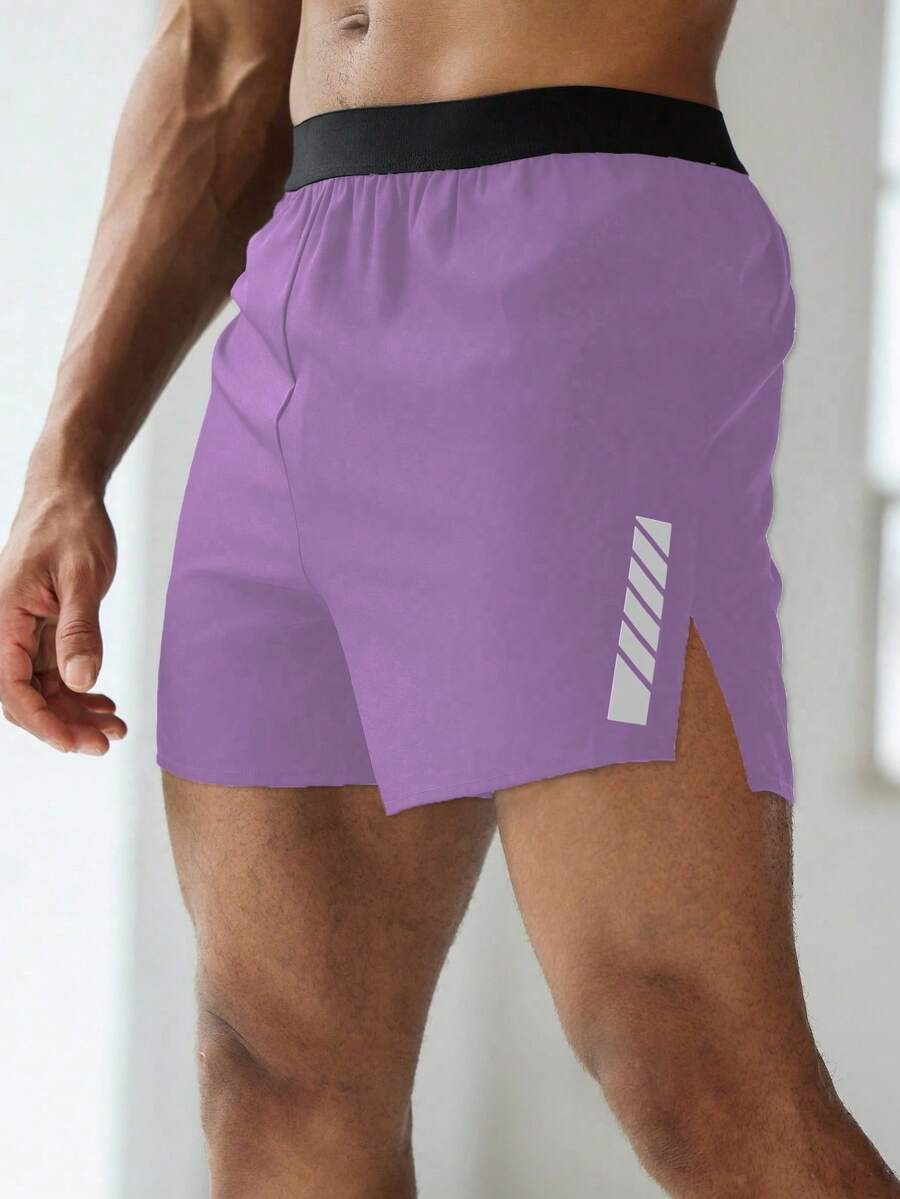 Manfinity Sport Corelite Quần short thể thao nam họa tiết hình học, thiết kế phối màu tương phản, xẻ tà. - Màu tím - Xem 1