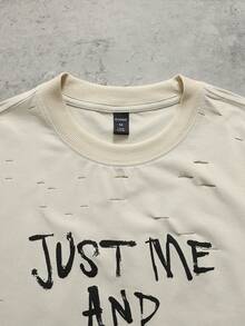 ROMWE MEN Men's Street Style Ripped Letter Print T-Shirt - Apricot - View 4