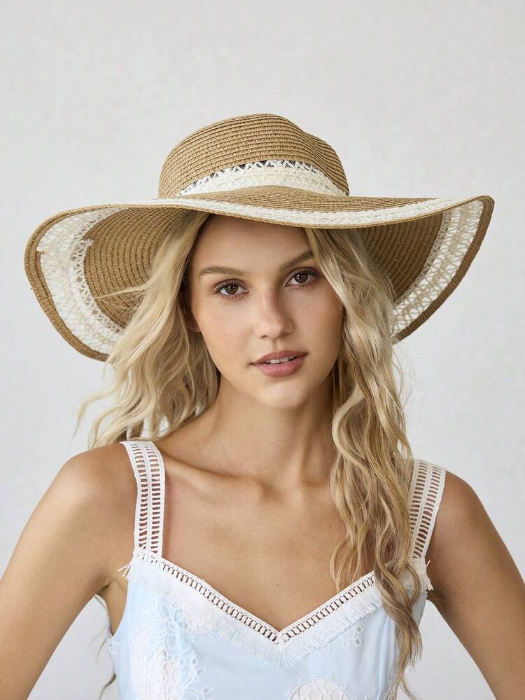 LACE TRIMMED STRAW HAT