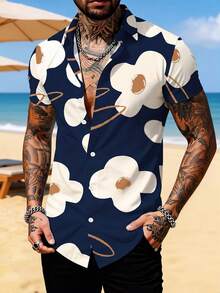 Manfinity RSRT Men's Summer Casual Printed Button-Down Short Sleeve Shirt  Holiday  Vacation  Beach Hawaii  Men Shirt - Multicolor - View 3