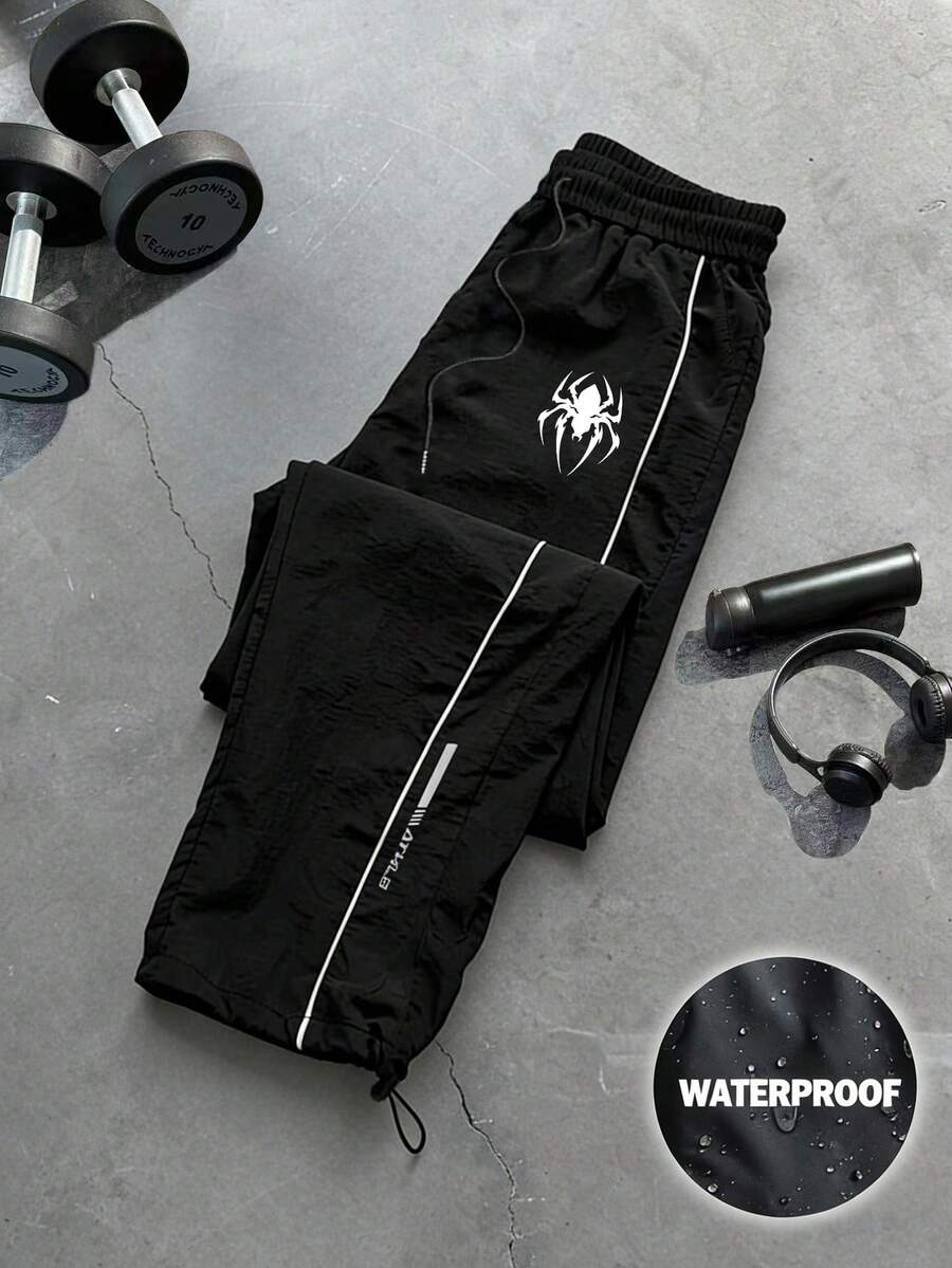 Sport MetroGents Pantaloni sport pentru bărbați, stil casual, cu imprimeu de păianjen, cu dungi, cu șnur, în talie, cu buzunare - Multicolor - Vizualizare 1