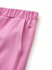 TaskEZ 2 piezas Conjunto de uniforme de talla grande con top de manga corta con cuello en V y cintura ceñida, y pantalones - Conjunto de ropa para servicio de limpieza - Rosa - Ver 6