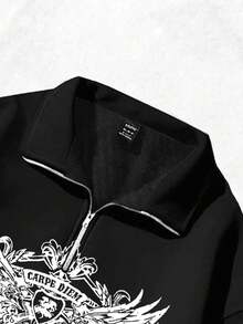 Attitoon Women's Loose Fit Floral Print Half-Zip High Neck Lightweight Pullover Sweatshirt - Black - View 6