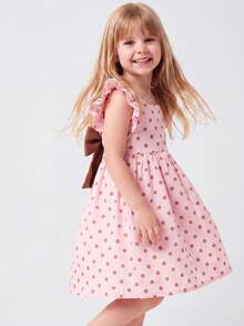 Maija Kids Maija Kids 1件装少女休闲度假可爱宽松波点图案短袖连衣裙，适合日常、度假、海滩、泳池、春夏季节穿着。 - 粉色 - 查看 6