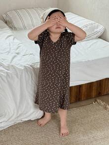 Infant/Toddler Girls V-Neck Short Sleeve Pajamas - Coffee Brown - View 4