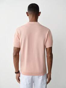 MENRIVO Men's Solid Color Polo Collar Short Sleeve Casual Knitted Top Pink Sweater Men's Fitted - Multicolor - View 3