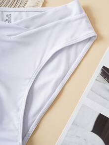 SHEIN Swim Đáy Bikini tam giác cạp chéo màu trơn màu trắng - trắng - Xem 7