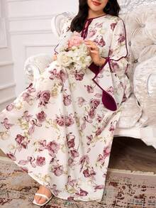 Yasmyna Plus Size Women's Floral Print Tie Neck Long Sleeve Loose Fit Dress Women Casual Dress - Multicolor - View 5