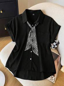 Franclia Camicia a maniche corte blu navy casual/da ufficio, estiva, per taglie comode - nero - Visualizzare 1