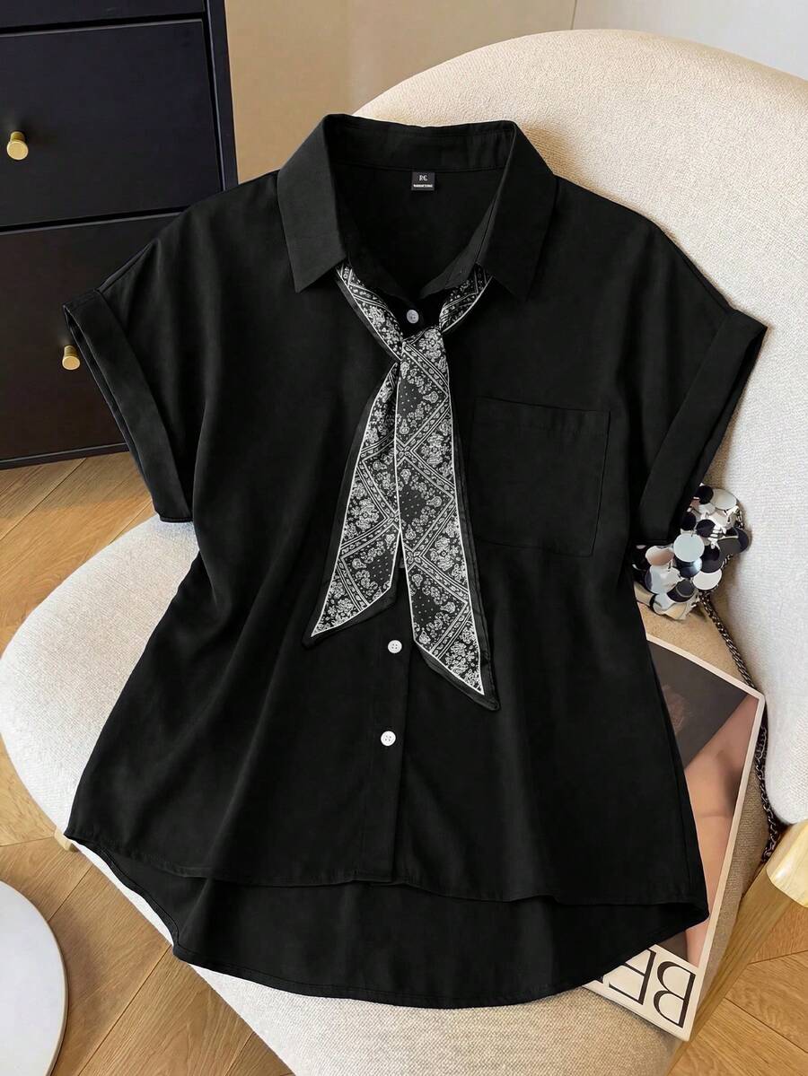 Franclia Camicia a maniche corte blu navy casual/da ufficio, estiva, per taglie comode - nero - Visualizzare 1