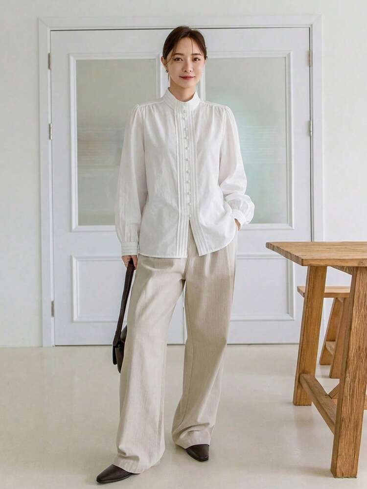 White Long Sleeve Blouse For Women, Elegant Office/Commute Wear, Casual Design, Suitable For Spring, Summer, Valentine's Day, Wedding