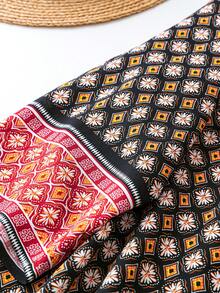 SHEIN LUNE Plus Size Women's Geometric & Floral Printed Long Sleeve Dress - Multicolor - View 5